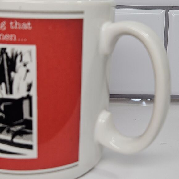 Vtg Black White Coffee Cup Red Mug Comic Strip One Woman Does The Work Of 5 Men - Picture 9 of 12